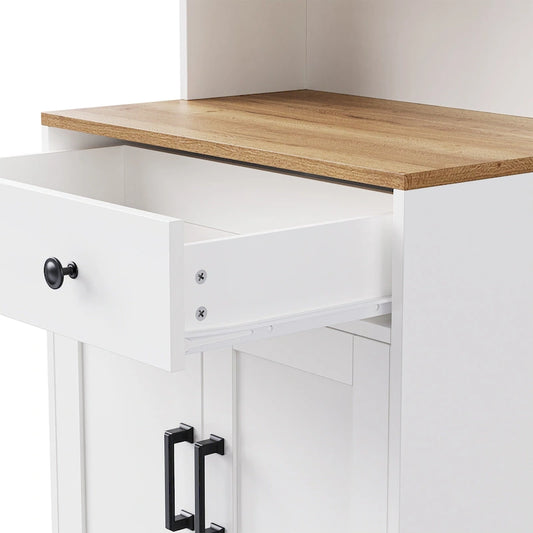 Storage Cabinet with 4 Solid Wood Gourd-Shaped Legs,Kitchen Pantry Cabinet with Adjustable Shelves,5 Tier Bookshelf with Drawer