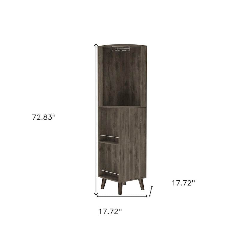 HomeRoots 73 Dark Brown Wood Corner Bar Cabinet With One Drawer