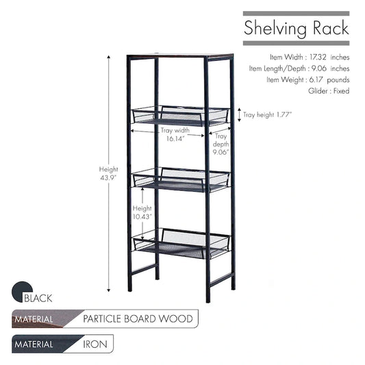 Porthos Home Blake 3-tier Storage Shelves, Mesh Trays And Metal Frame