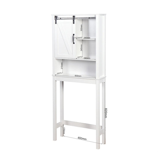 Over-the-Toilet Storage Cabinet With Adjustable Shelves and A Barn Door