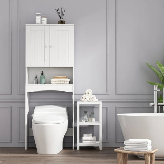 White Over-The-Toilet Bathroom Storage Cabinet for Home Bathroom - 23.6W x 9L x61.8H
