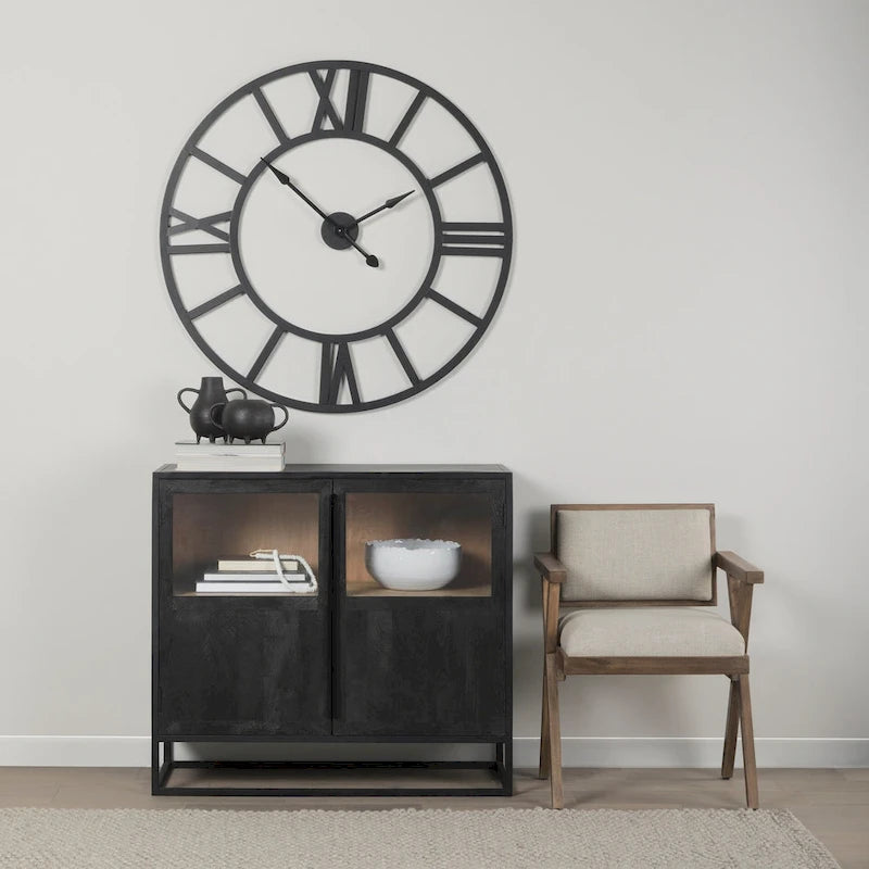 Sloan Dark Brown Solid Wood w/ Black Metal Frame Accent Cabinet
