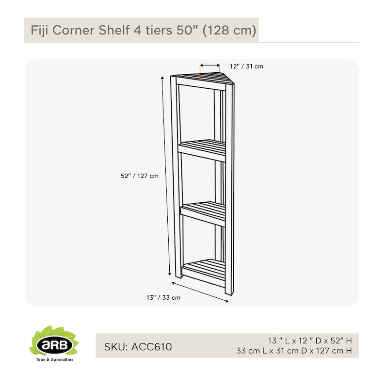 Teak Corner Shelf Fiji 50 (128cm) 4 tiers