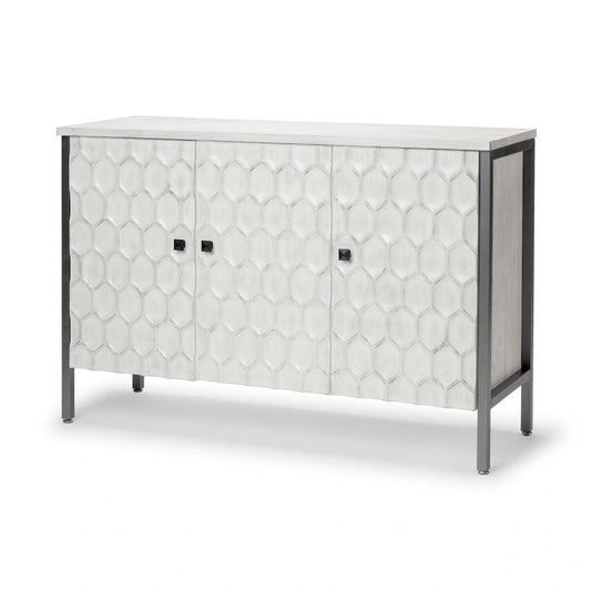 Savannah II White Fir Veneer w/ Iron Frame & 3 Doors Accent Cabinet - 47.2L x 15.7W x 31.5H