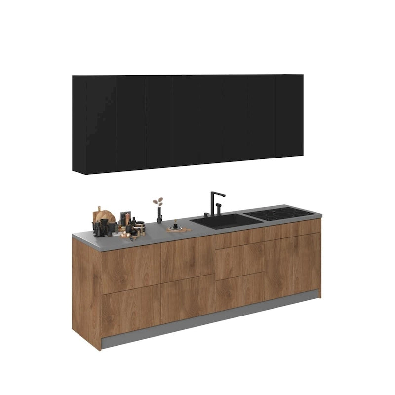 Kitchen Fusion Collection Natural Teak & Black Color Base Size 8.5Ft Wide - 103x24