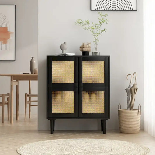 4 Doors Rattan Mesh Shoe Storage Cabinet for Entryway Living Room