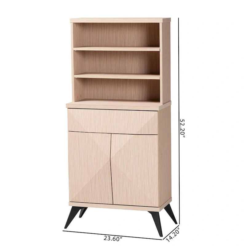 Draper Mid-Century Modern Two-Tone Light Brown and Black Wood Kitchen Cabinet