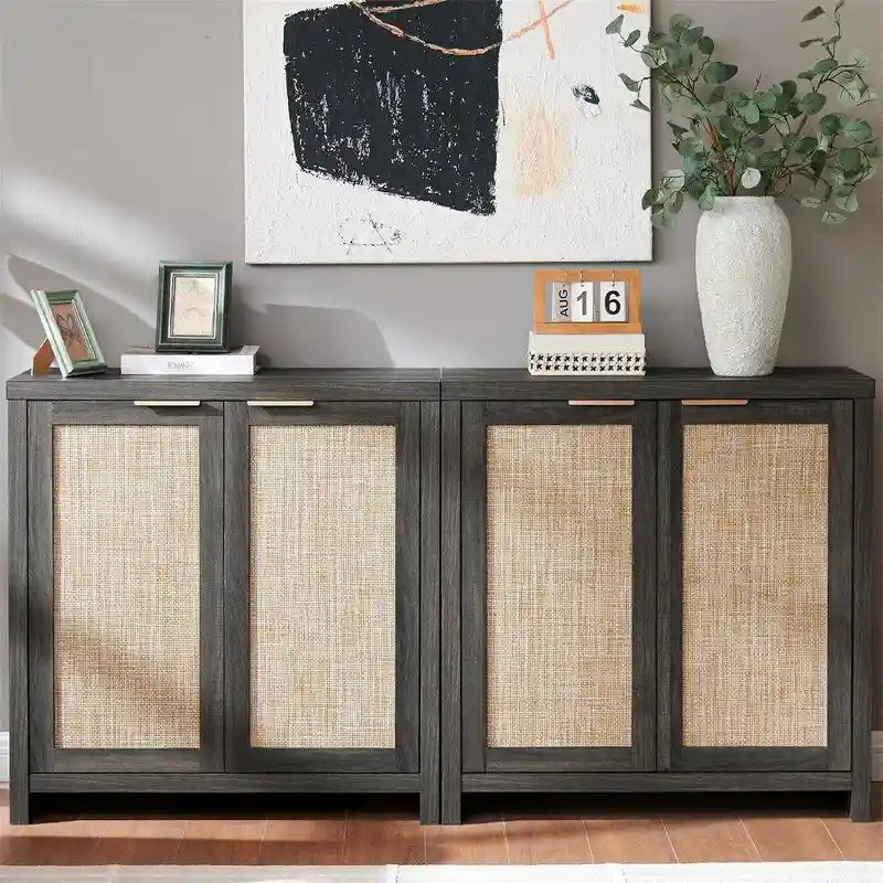 Hampstead Storage Cabinet Sideboard Cabinet with Rattan Doors - 13.7D x 314W x 32.7H