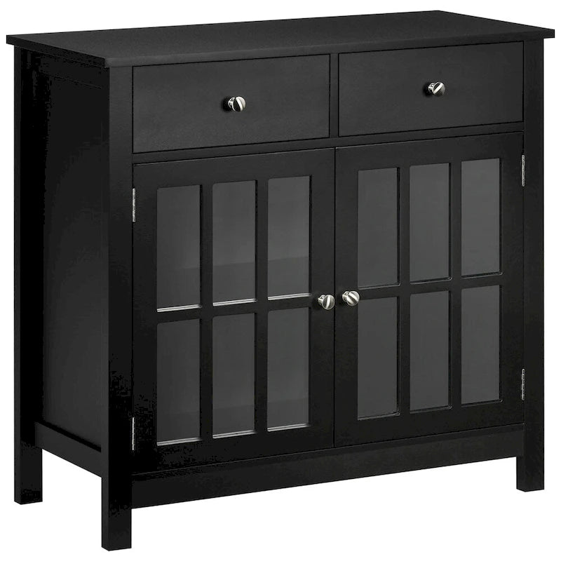 Glass Doors Buffet Cabinet with Adjustable Shelf and 2 Drawers - N/A