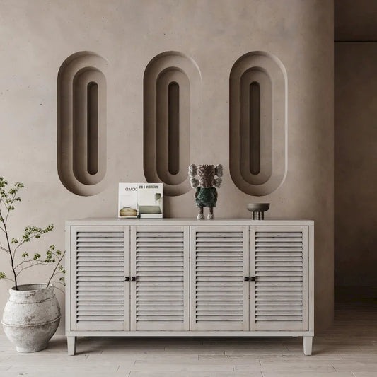 Accent Cabinet 4 Shutter Door Wooden Cabinet Sideboard Buffet