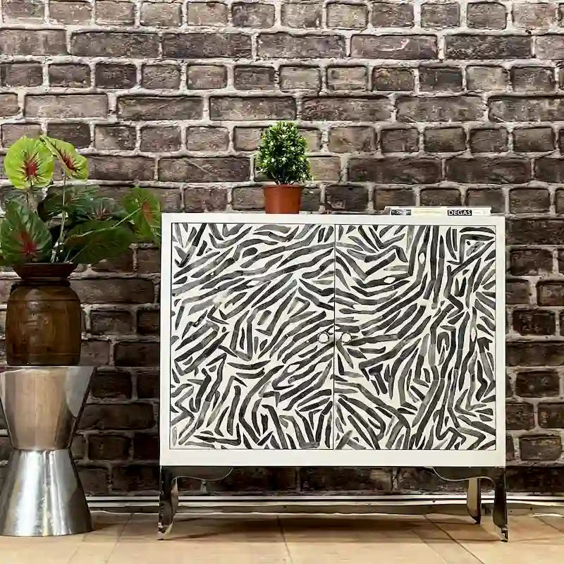 Serpentine Cabinet - Bone Mosaic Doors - Ivory, Grey Finish