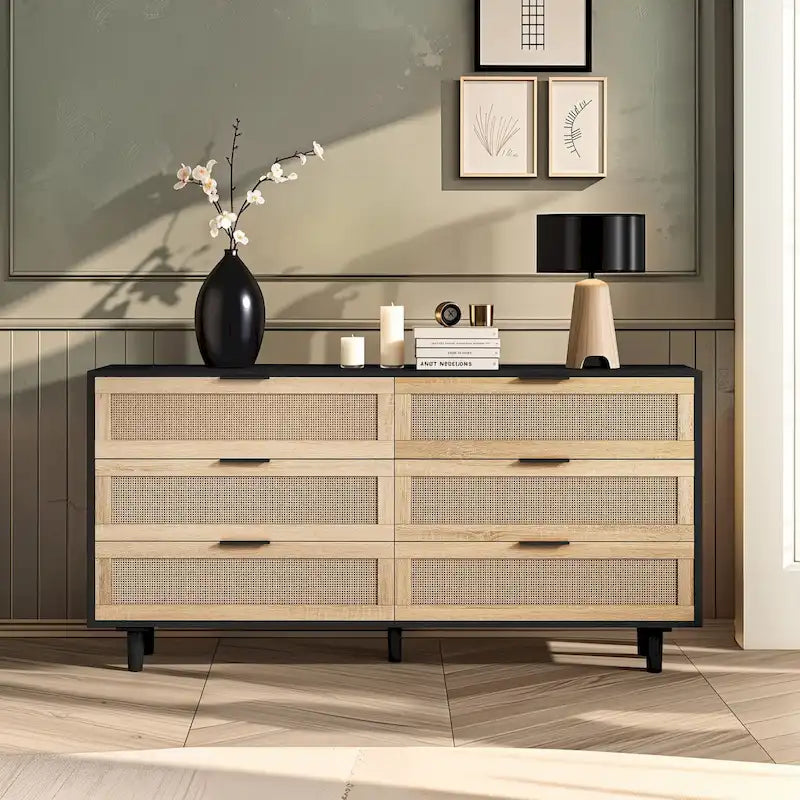 59.066-Drawers Rattan Storage Cabinet