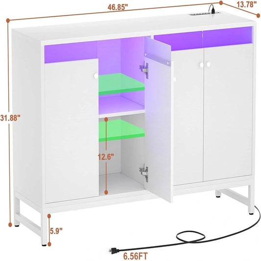 Sideboard Buffet Cabinet with Power Outlet - 13.78D x 46.85W x 31.88H