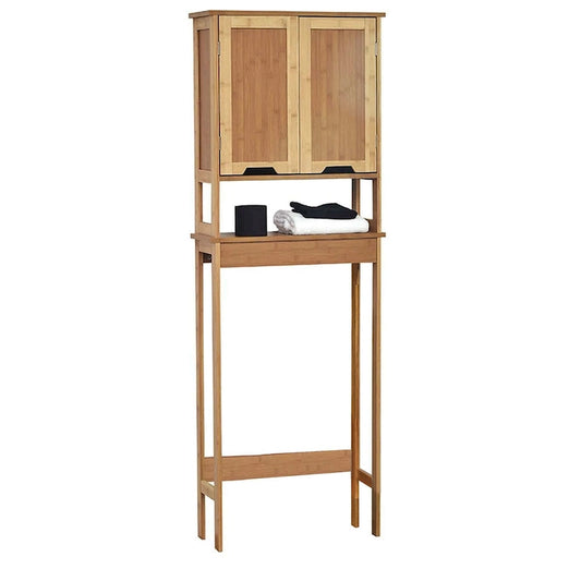 Bamboo Over The Toilet Storage Cabinet with Dual Doors and Open Shelf Mahe Collection - 23.10L x 8.10W x 68.4H