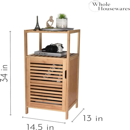 Bamboo Shoe Rack Cabinet Shelf Storage with Doors for Bathroom - 13.2D x 14.4W x 33.8H