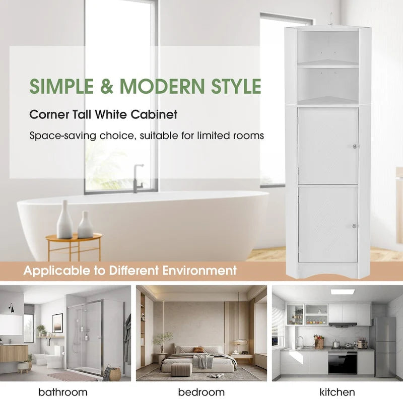 61 H Bathroom Storage Cabinet, Freestanding Bathroom Cabinet with Open Storage Bathroom Floor Cabinet