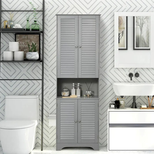 Tall Narrow Bathroom Storage Cabinet with Doors and Shelf Adjustability,Linen Cabinet with 2 Cabinets and Countertop