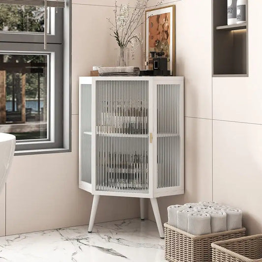 Grondin Modern Style 22.25 Bathroom Corner Storage Cabinet with Tempered Glass Doors and Interior Adjustable Shelf