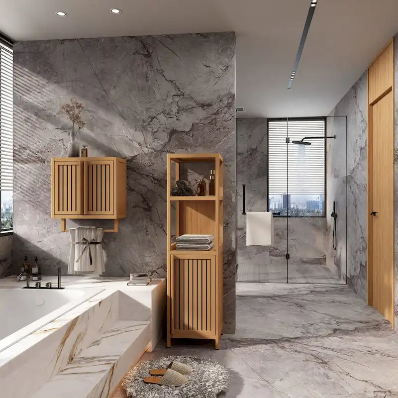 Bathroom Natural Bamboo Linen Tower Storage Cabinet