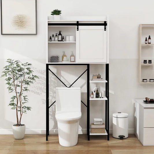 Over-The-Toilet Storage Cabinet with Sliding Barn Door and Adjustable Shelves