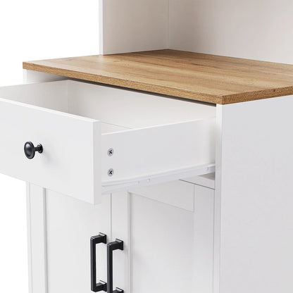 Storage Cabinet with 4 Solid Wood Gourd-Shaped Legs,Kitchen Pantry Cabinet with Adjustable Shelves,5 Tier Bookshelf with Drawer