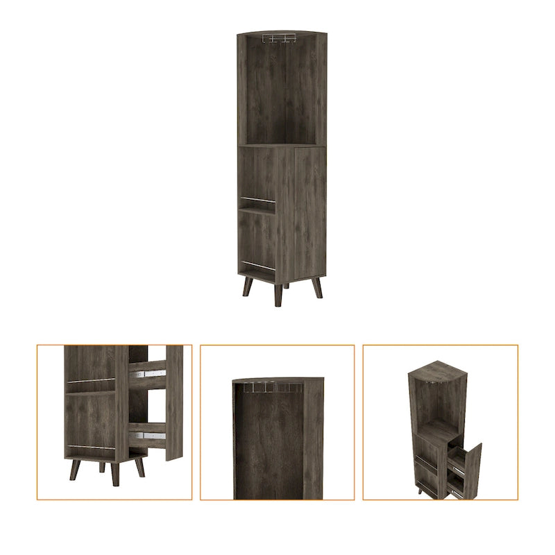 HomeRoots 73 Dark Brown Wood Corner Bar Cabinet With One Drawer