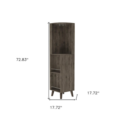 HomeRoots 73 Dark Brown Wood Corner Bar Cabinet With One Drawer
