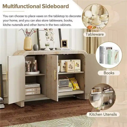 Retro Minimalist Curved Sideboard with Gold Handles and Adjustable Dividers for Living Room or Dining Room