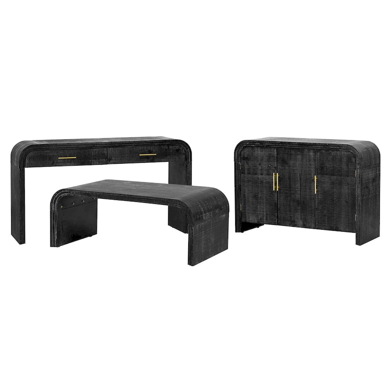 Retro Minimalist Curved Sideboard with Gold Handles and Adjustable Dividers for Living Room or Dining Room
