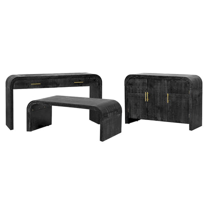 Retro Minimalist Curved Sideboard with Gold Handles and Adjustable Dividers for Living Room or Dining Room