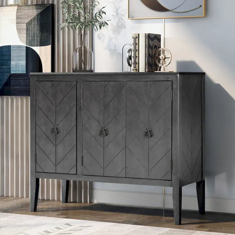 Adjustable Shelf Storage Sideboard with 3 Retro Metal Handles and 4 Pinewood Legs