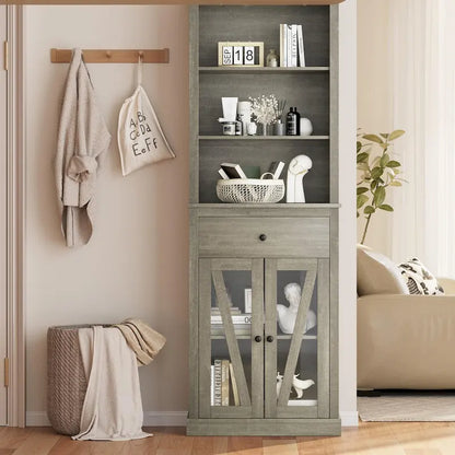 66.5 Tall Storage Cabinet, Bathroom Storage Cabinet with 5 Shelves & Drawer