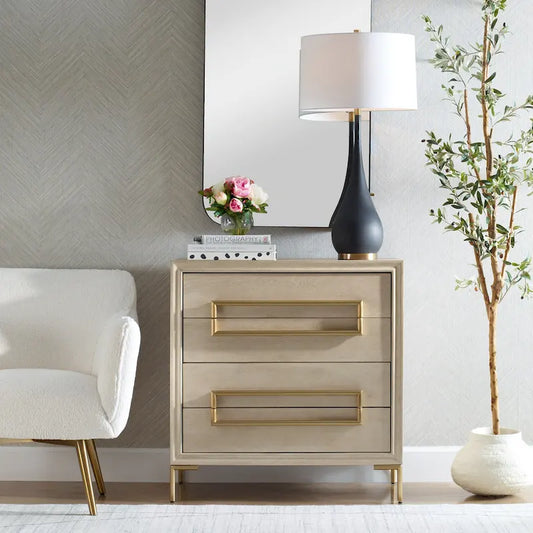 4 Drawer Wooden Accent Chest - 35 - Beige and Gold