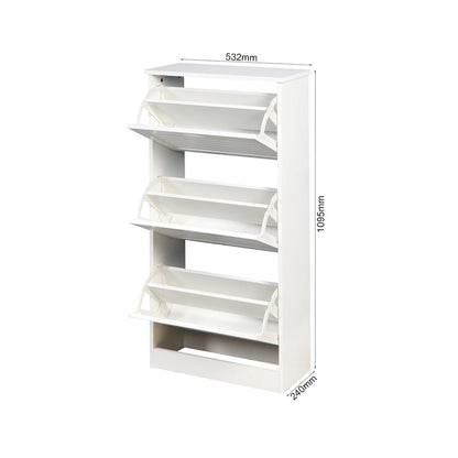 Wooden Shoe Cabinet for Entryway, White Shoe Storage Cabinet with 3 Flip Doors 20.94x9.45x43.11 inch