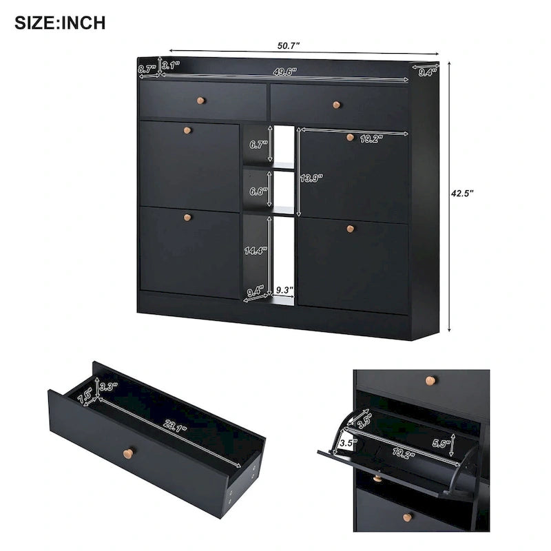 Merax Multifunctional 2-Tier Shoe Storage Organizer with Drawers