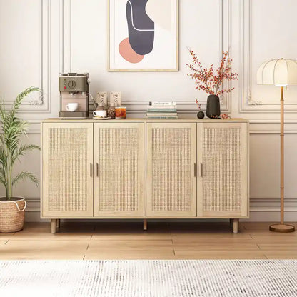 4-Door Rattan Decorative Storage Cabinet - N/A