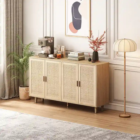 4-Door Rattan Decorative Storage Cabinet - N/A