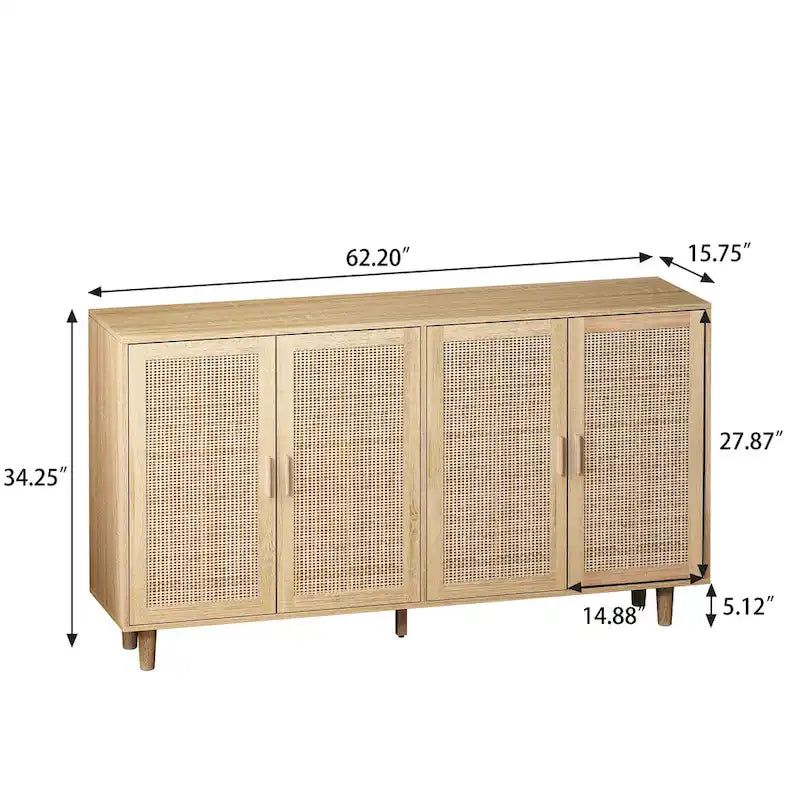 4-Door Rattan Decorative Storage Cabinet - N/A