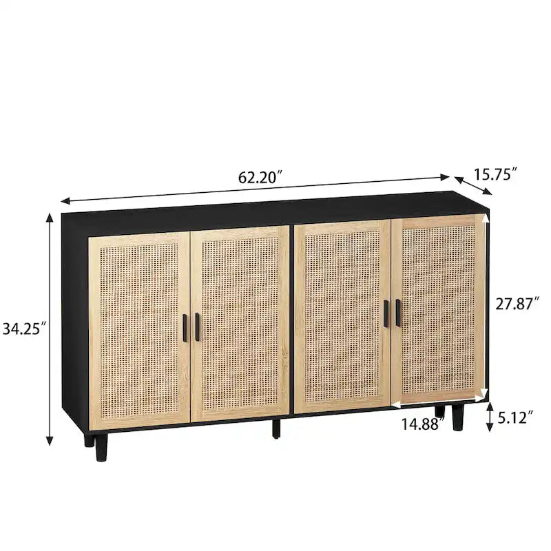 4-Door Rattan Decorative Storage Cabinet - N/A