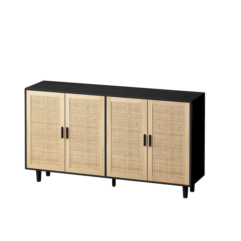 4-Door Rattan Decorative Storage Cabinet - N/A