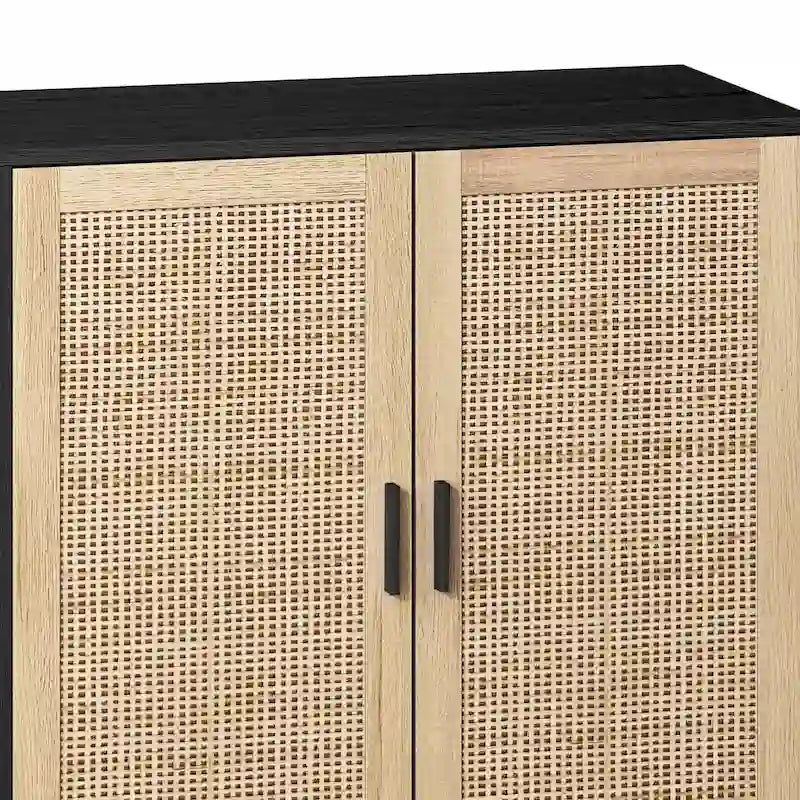 4-Door Rattan Decorative Storage Cabinet - N/A