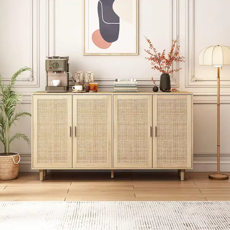 4-Door Rattan Decorative Storage Cabinet - N/A