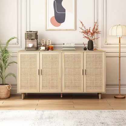 4-Door Rattan Decorative Storage Cabinet - N/A