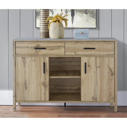 Q-Max 47W Sideboard Storage Cabinet, Dining Server Cupboard Buffet Table with Two Cabinets, Two Drawers, Two Open Shelves
