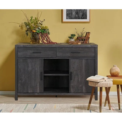 Q-Max 47W Sideboard Storage Cabinet, Dining Server Cupboard Buffet Table with Two Cabinets, Two Drawers, Two Open Shelves