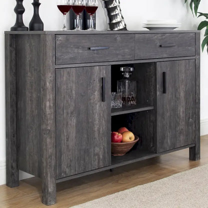 Q-Max 47W Sideboard Storage Cabinet, Dining Server Cupboard Buffet Table with Two Cabinets, Two Drawers, Two Open Shelves