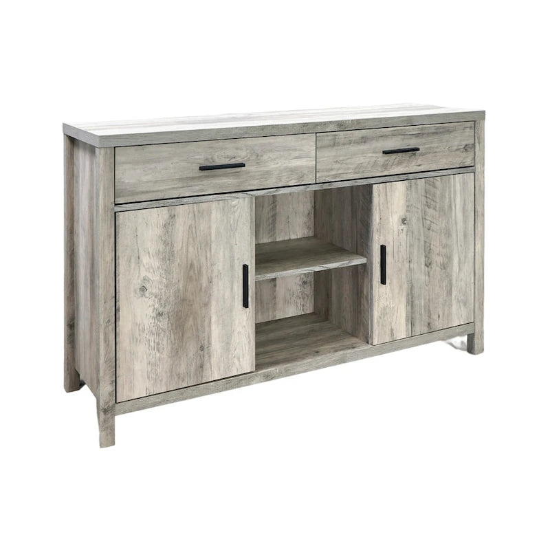 Q-Max 47W Sideboard Storage Cabinet, Dining Server Cupboard Buffet Table with Two Cabinets, Two Drawers, Two Open Shelves