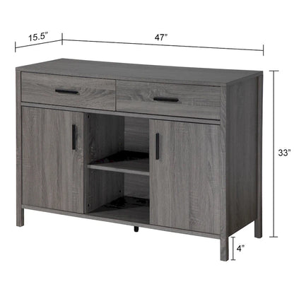 Q-Max 47W Sideboard Storage Cabinet, Dining Server Cupboard Buffet Table with Two Cabinets, Two Drawers, Two Open Shelves