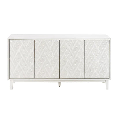 COZAYH Modern 4 Doors Cabinet with 3D Curved Motif and Push Latch, TV Stand, Sideboard Buffet Cabinet