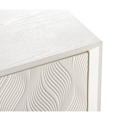 COZAYH Modern 4 Doors Cabinet with 3D Curved Motif and Push Latch, TV Stand, Sideboard Buffet Cabinet